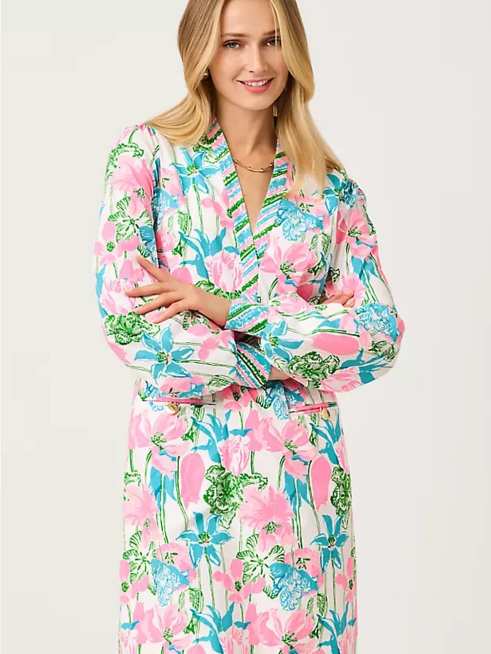 Lilly Pulitzer Pink, Blue & Green Floral Wrap Robe